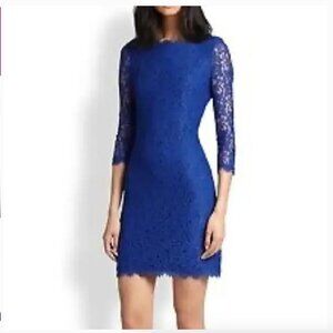 Diane Von Furstenberg Zarita Lace Dress Royal Blue XS